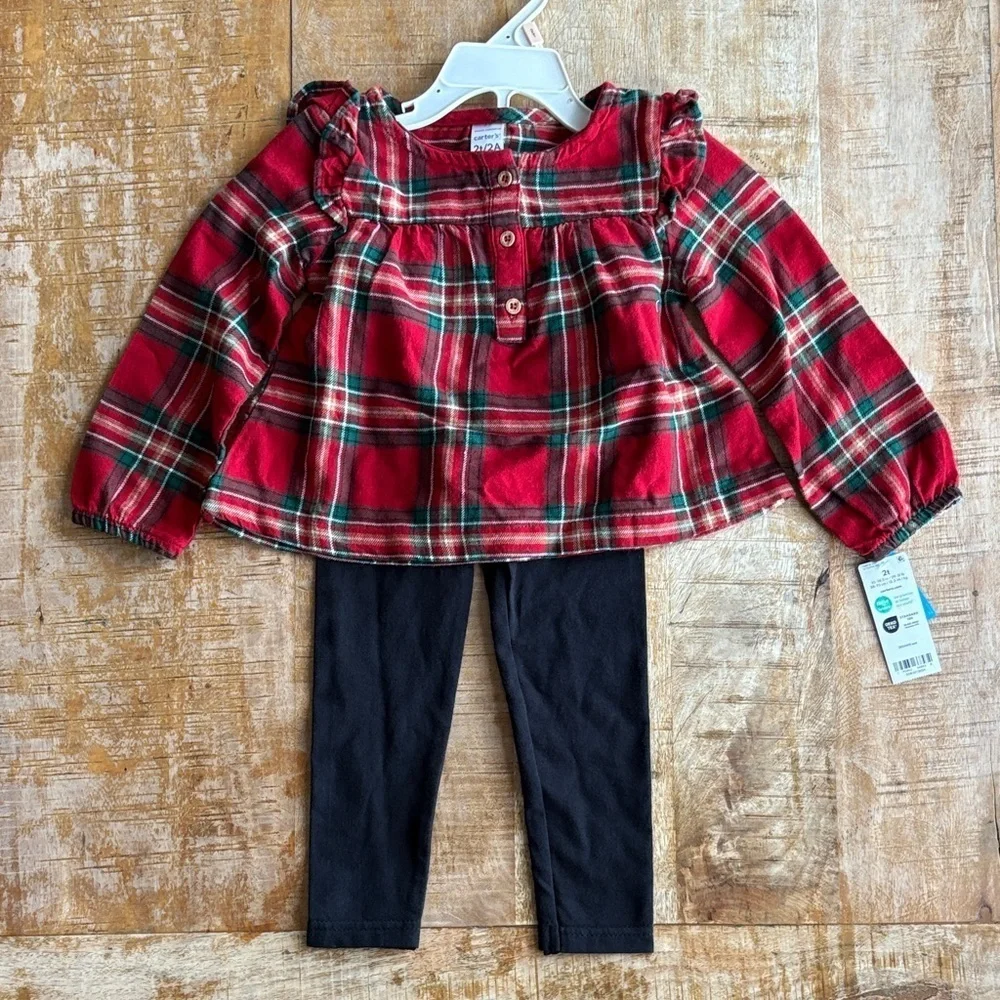 NWT Carter’s Plaid Top with Black Leggings 2t